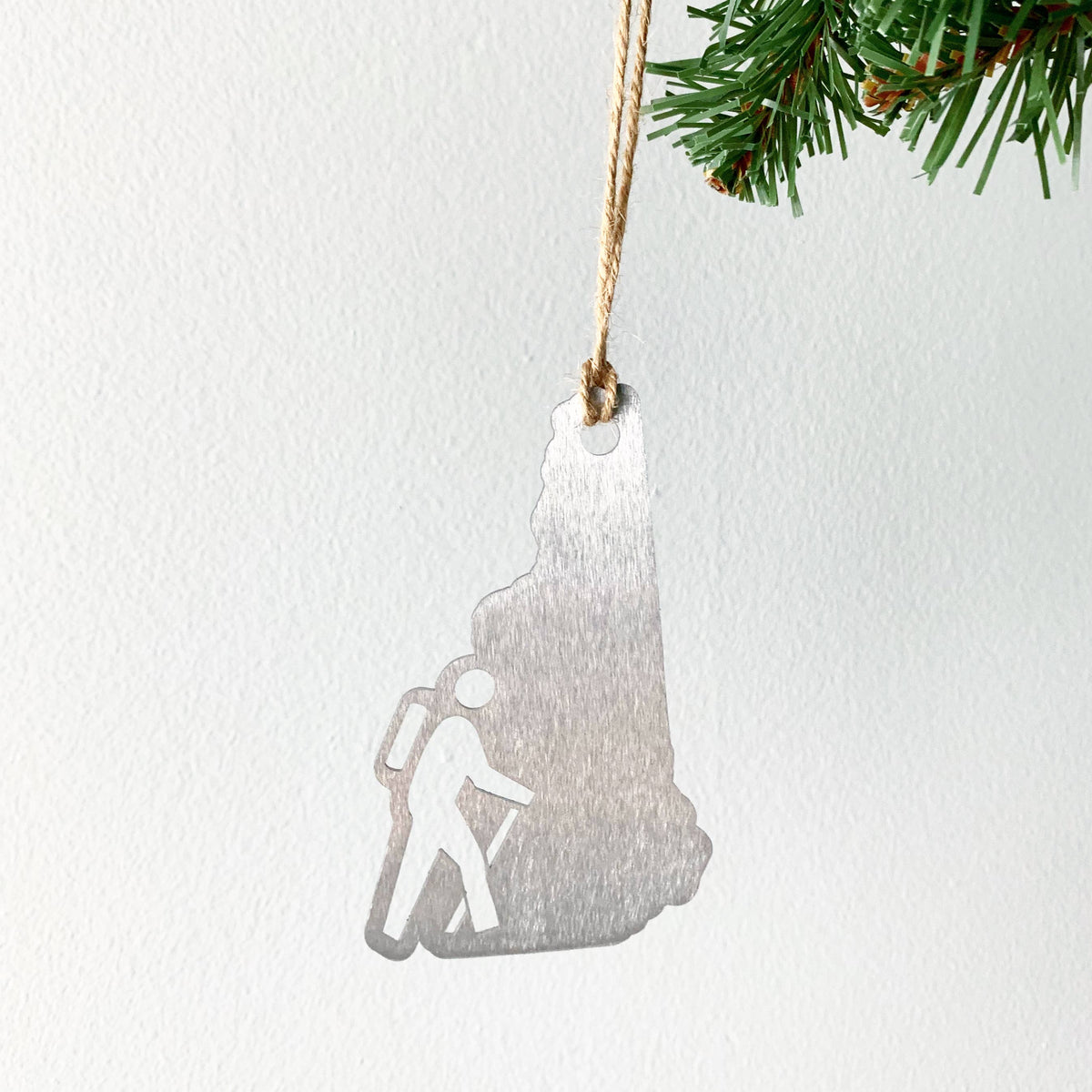 New Hampshire Stainless Steel Hiker Ornament