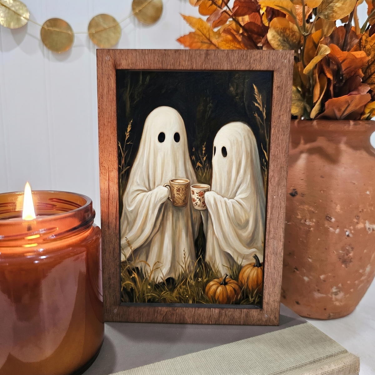 Latte Ghosts Decorative Wooden Block