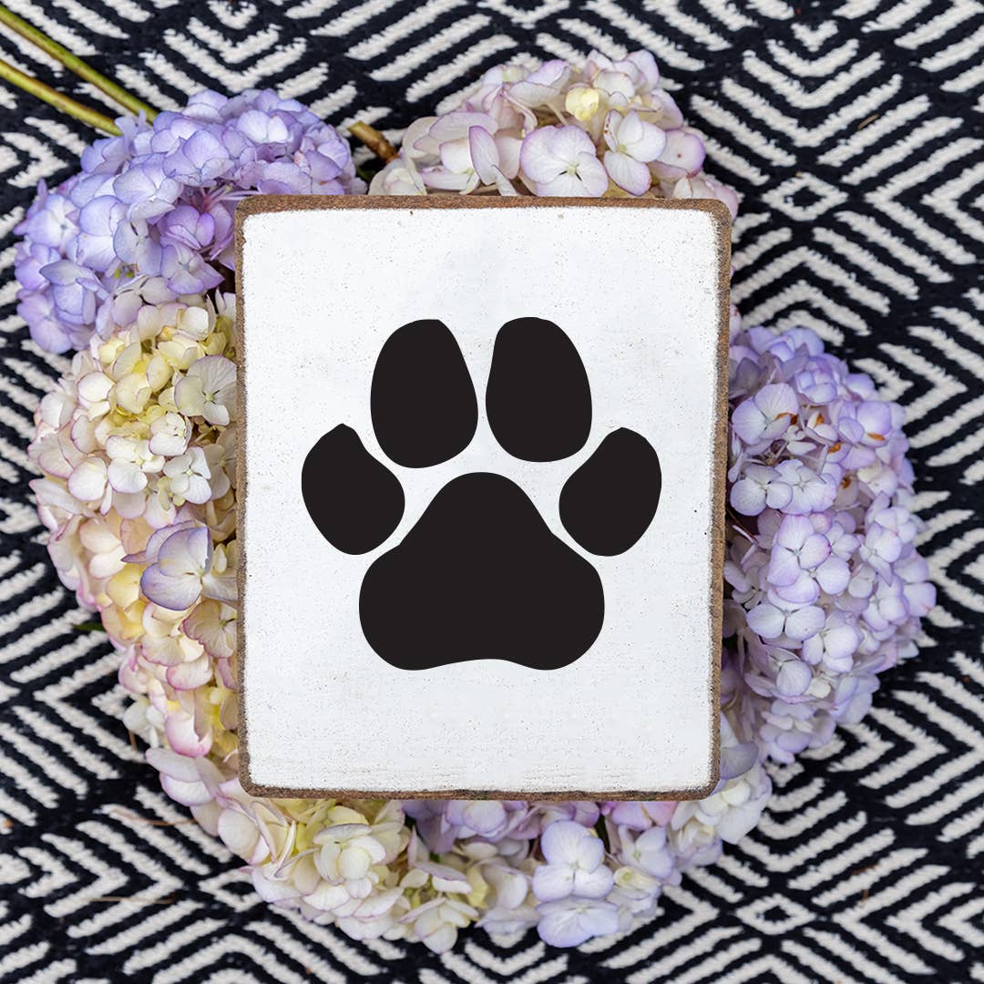 Black Paw Print Decorative Wooden Block