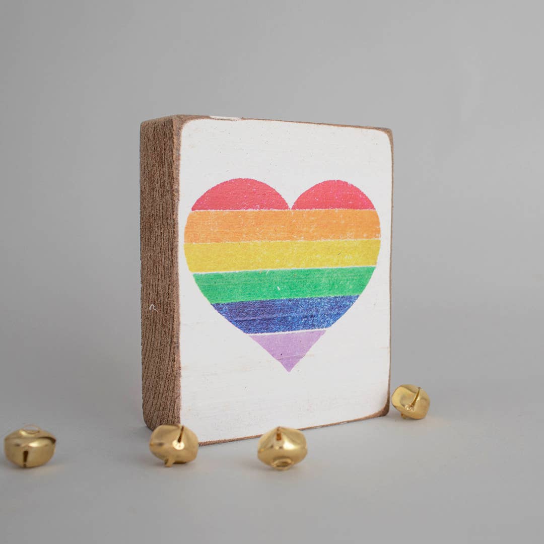 Rainbow Heart Decorative Wooden Block