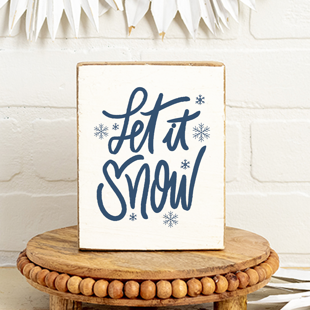 Let It Snow Snowflake Decorative Wooden Block