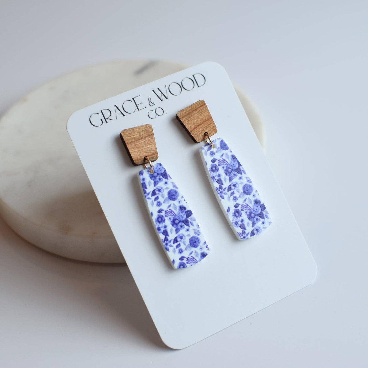 Blue China Pendant Earrings
