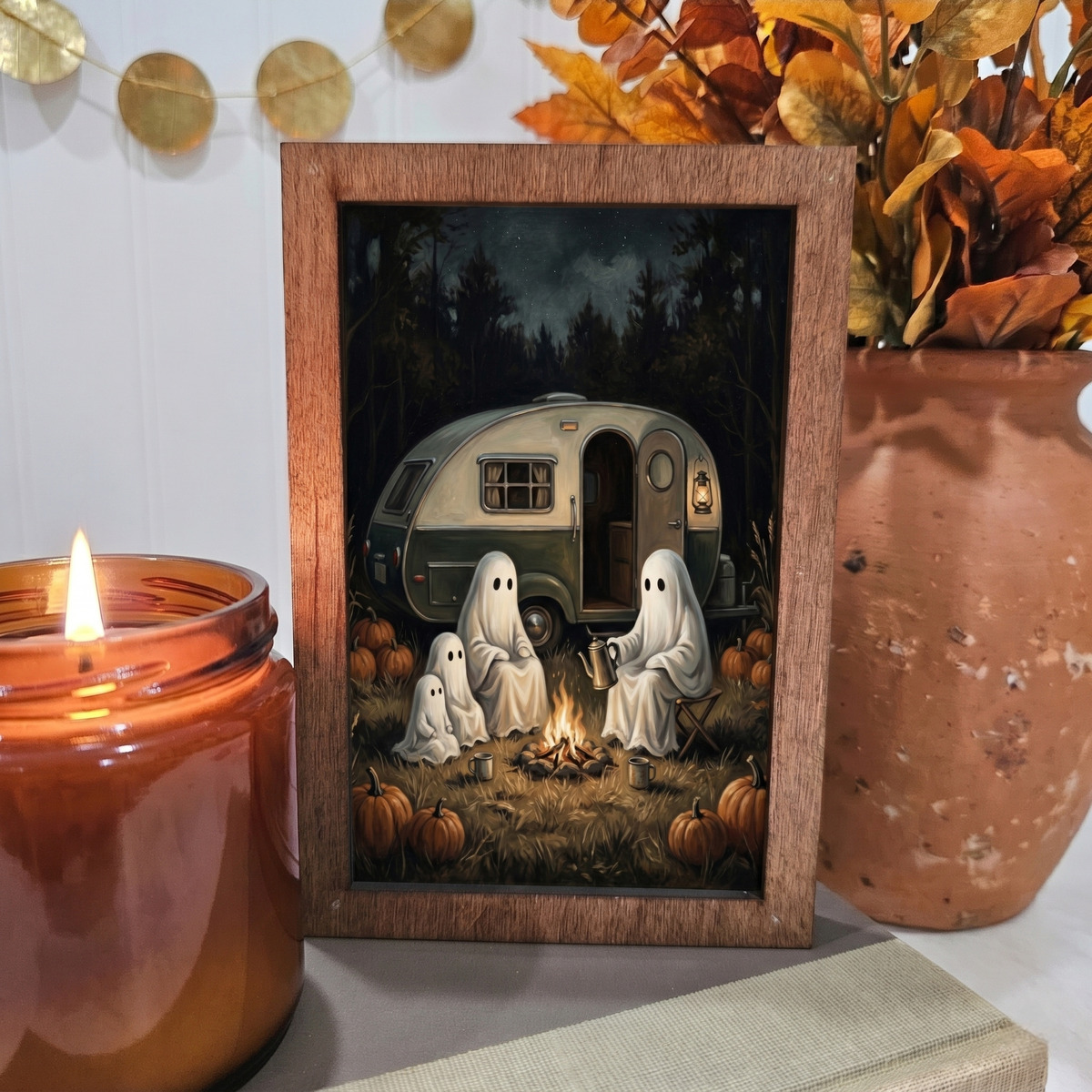 Ghosts Camping Decorative Wooden Block