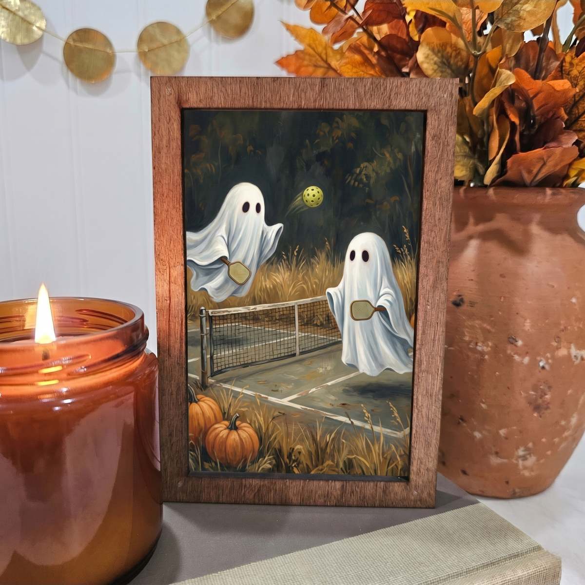 Ghosts Playing Pickleball Wooden Block