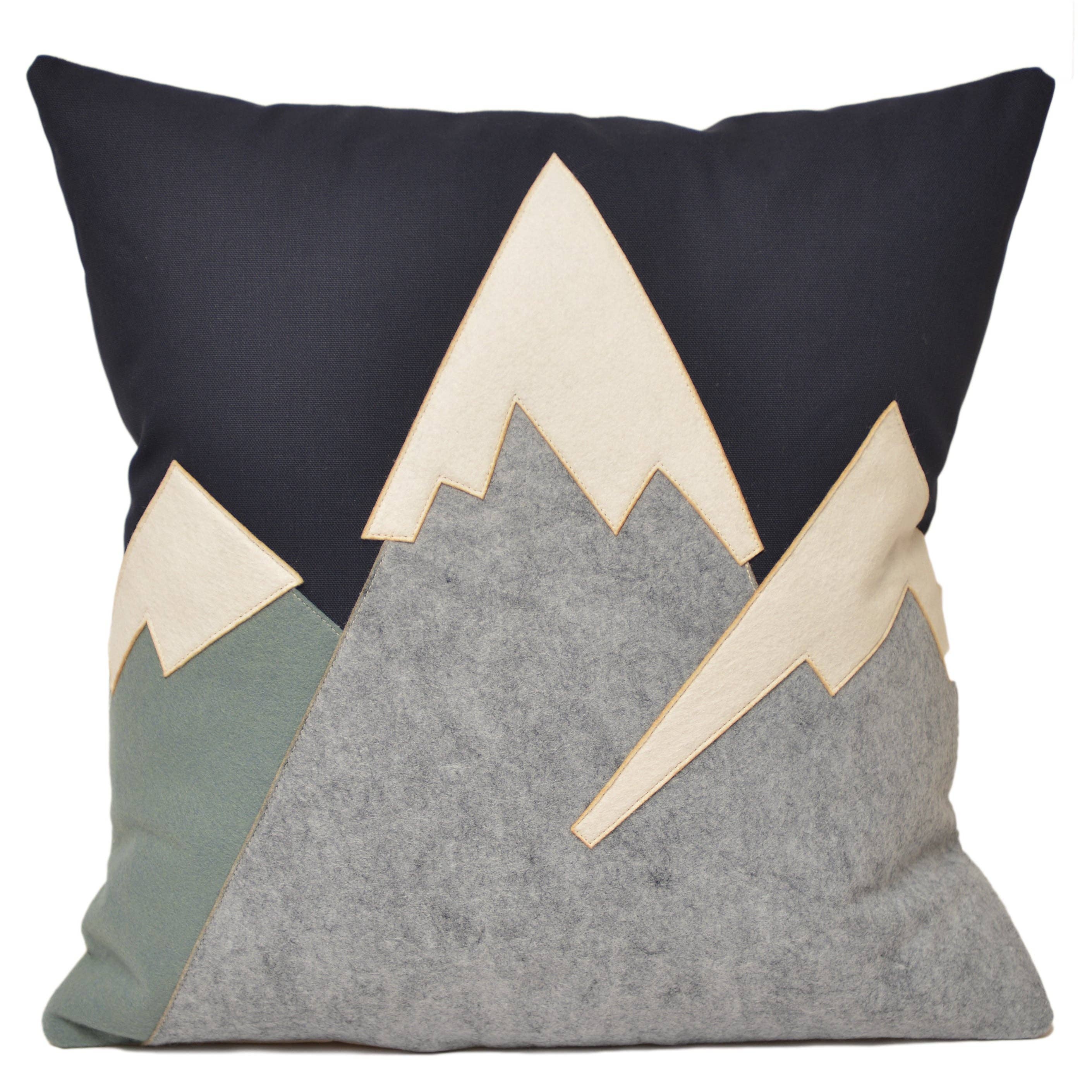 Grey + Navy Snowy Mountains Square Pillow