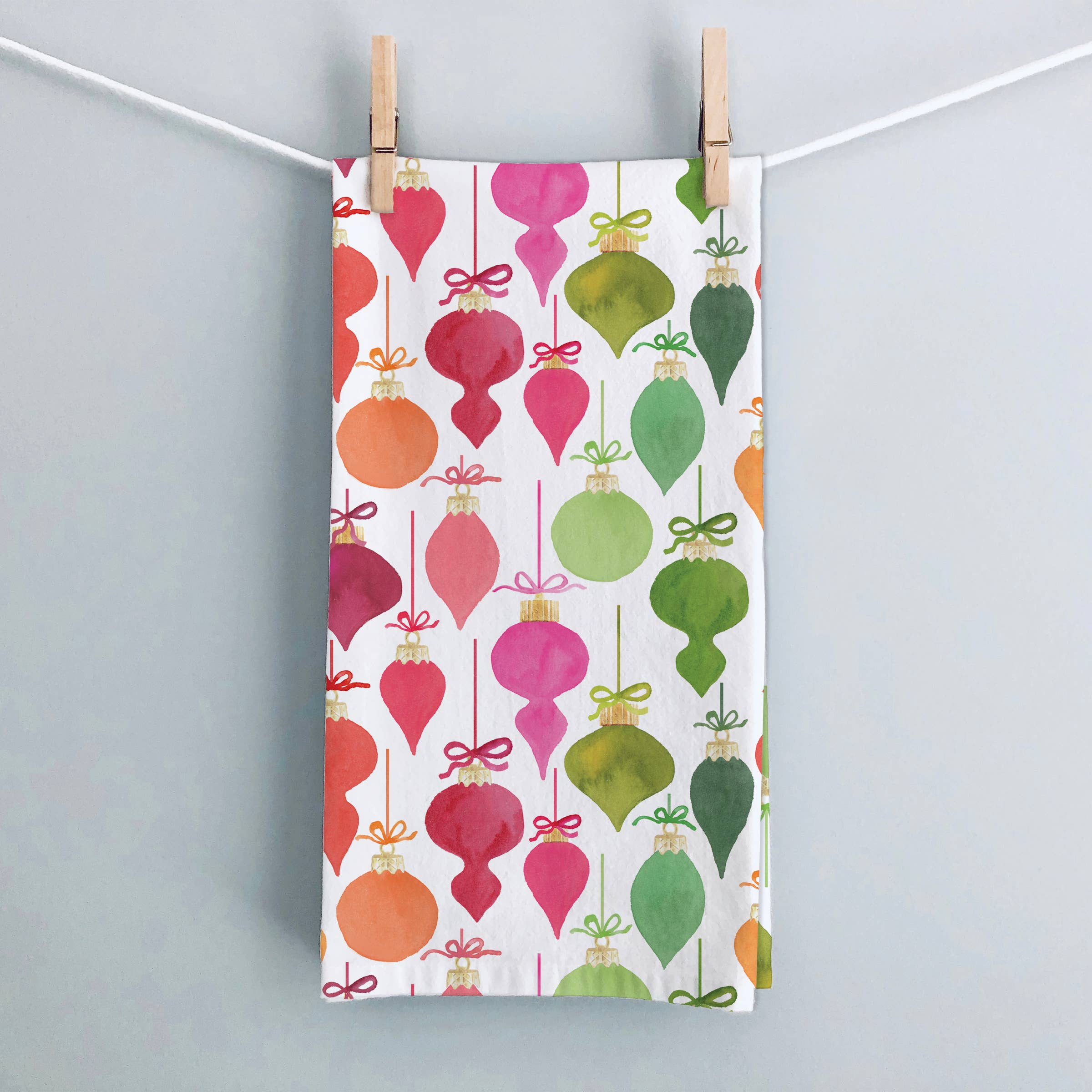 Retro Christmas Ornaments Tea Towel — Holiday Kitchen Towel