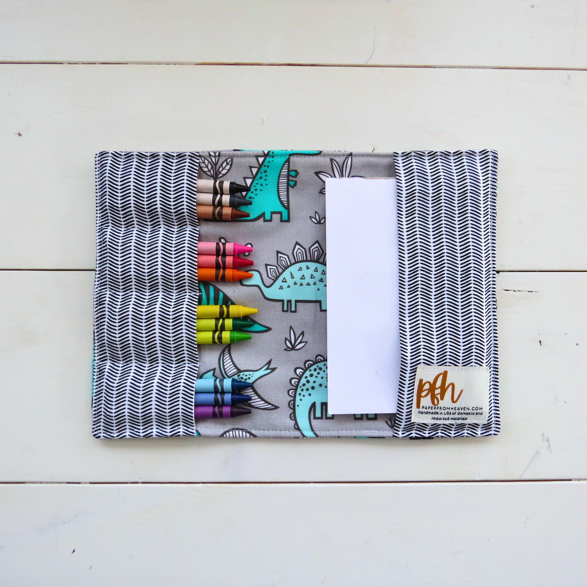 Dinosaur Crayon Holder & Notebook | Handmade Travel Art Kit for Kids