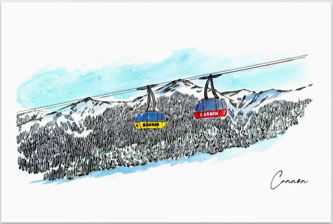 Cannon Mountain Ski Print: Vintage Tram Watercolor Art