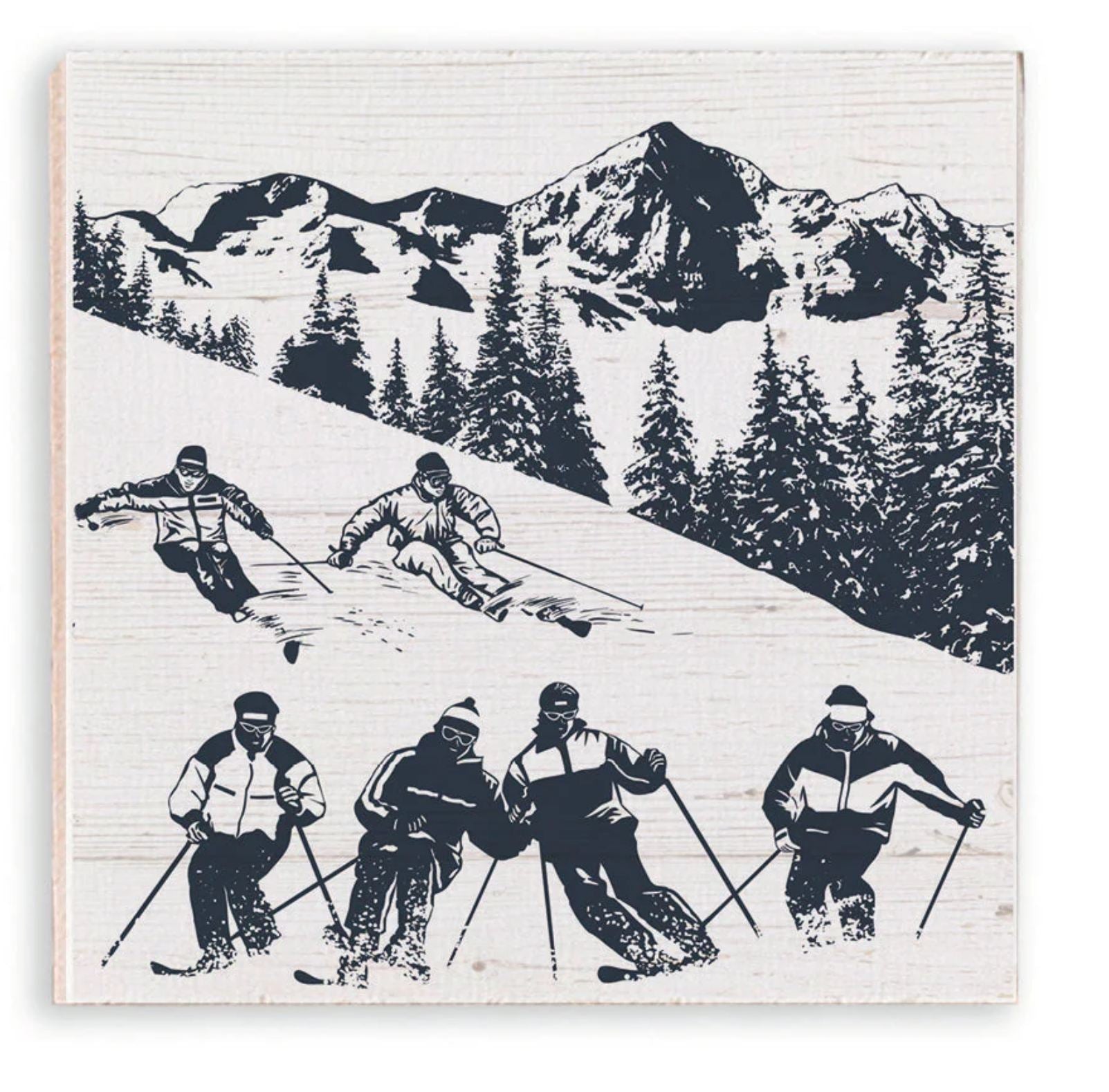 Retro Ski Run Wooden Magnet