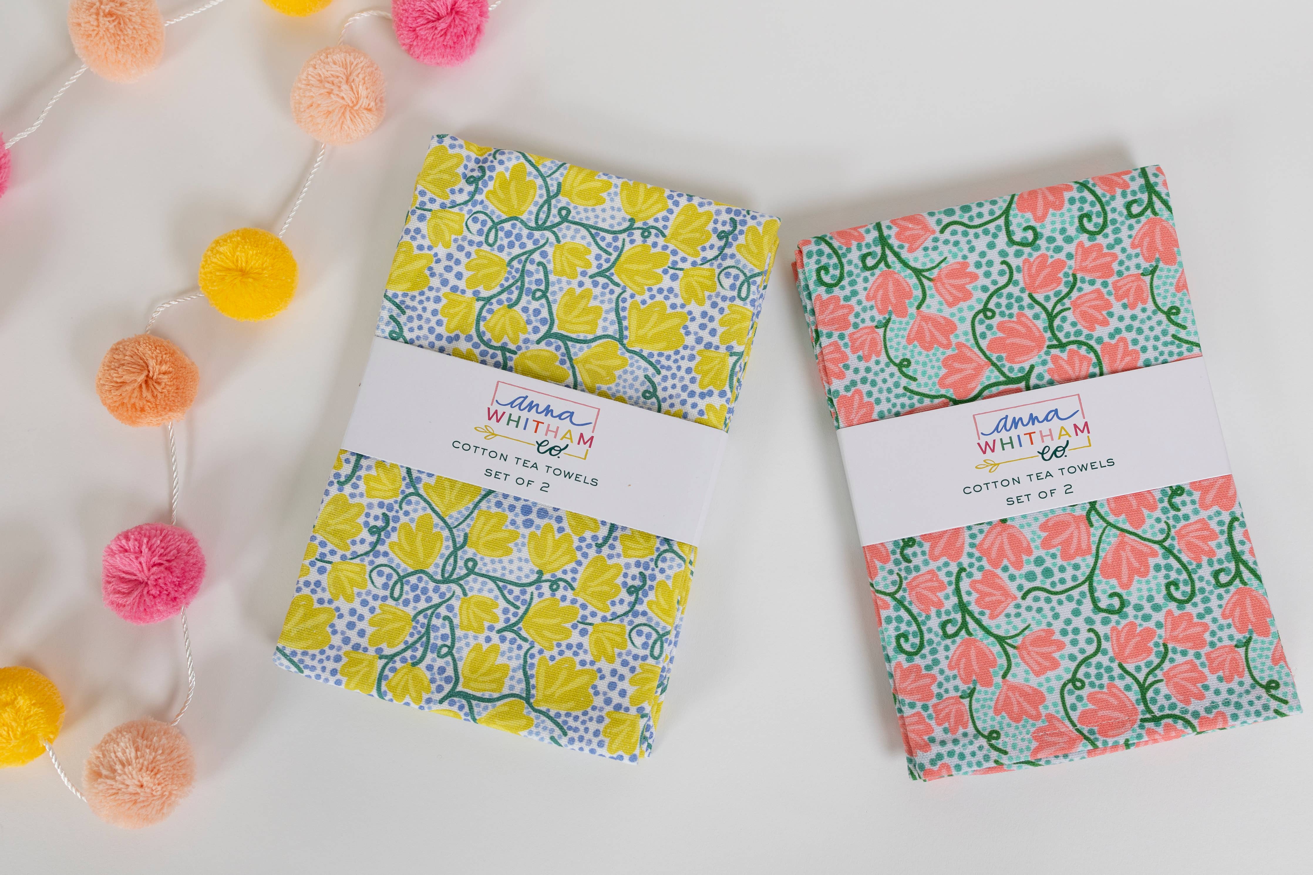 Pink Vine Tea Towel Set