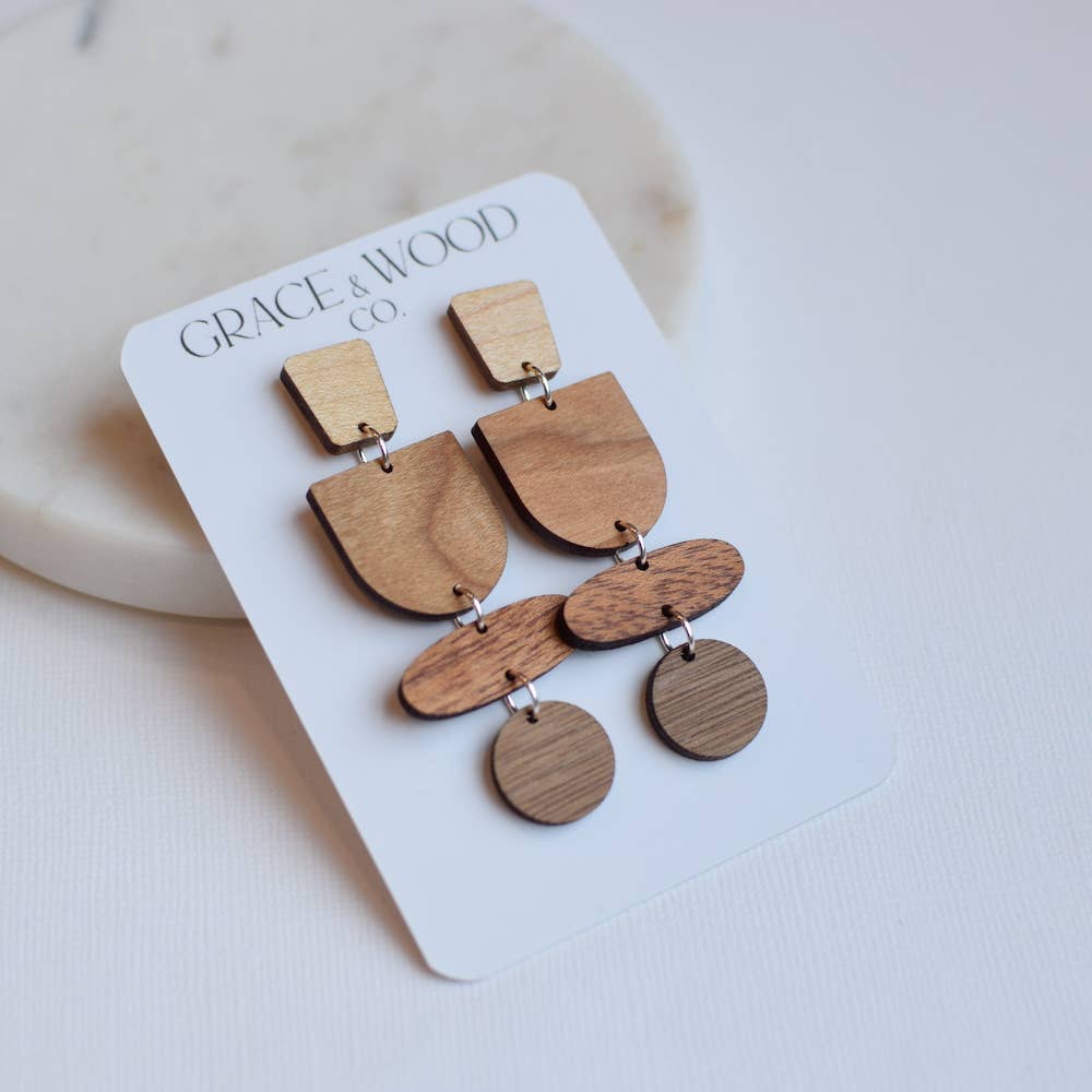 Quad Ombre Geo Cascade Dangle Stud Earrings