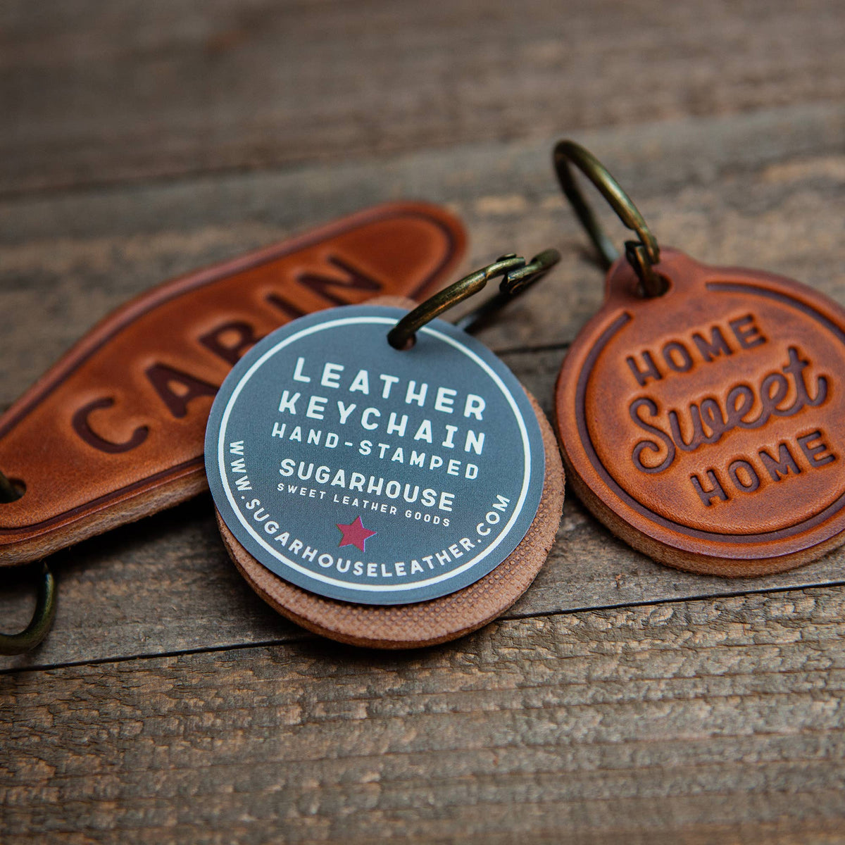New Hampshire State Silhouette Leather Keychain