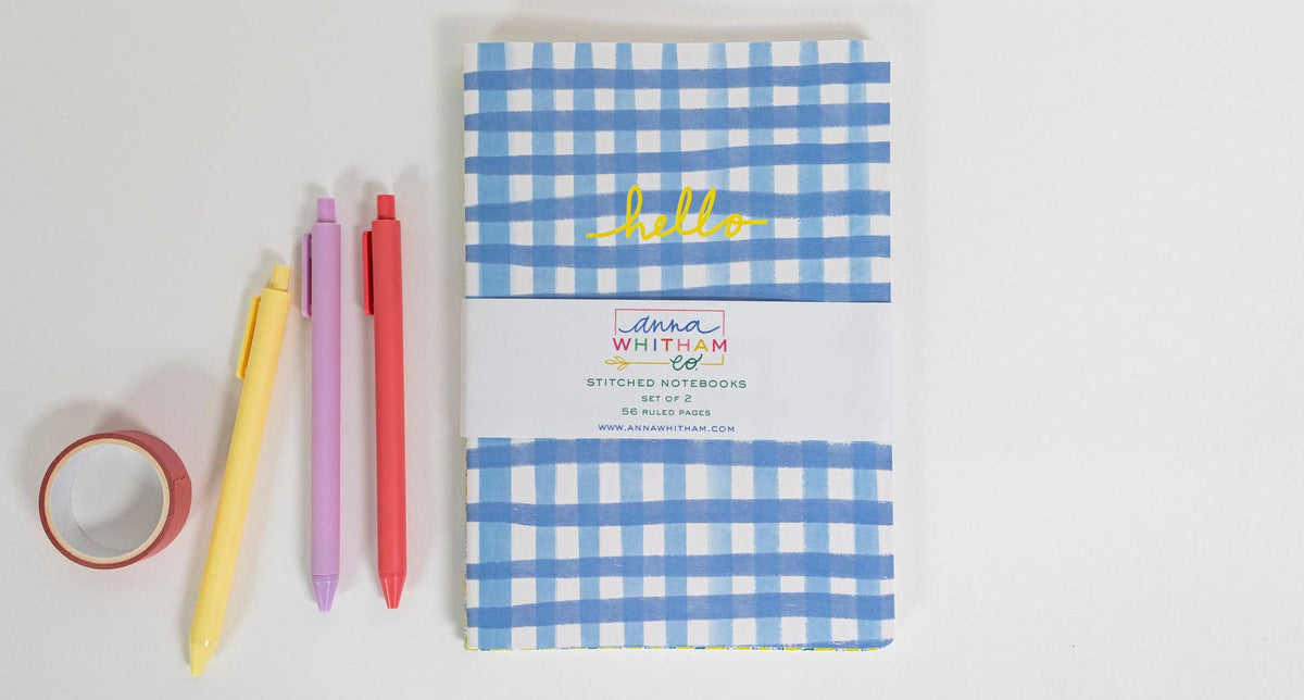 Blue Gingham Notebook Set — Pack of 2