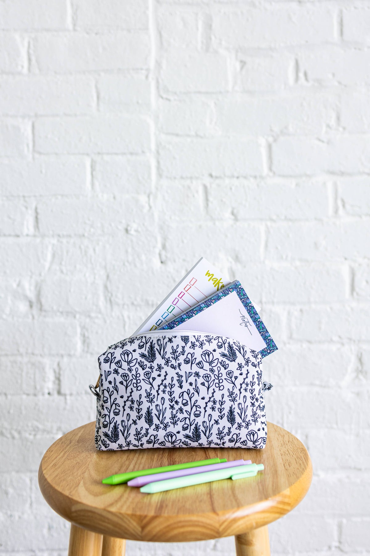 Inked Floral Zipper Pouch