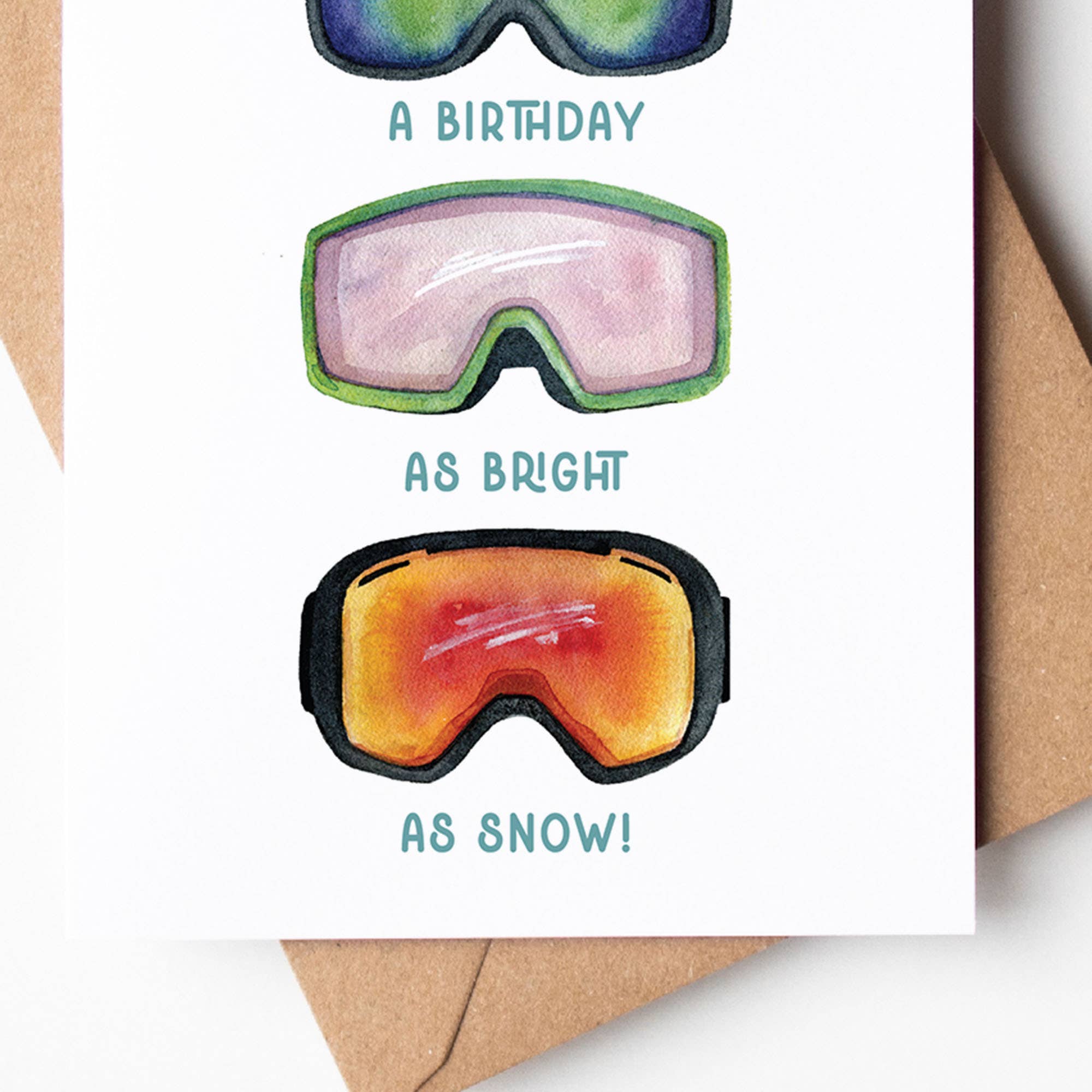 Bright as Snow Ski Goggles Birthday Card