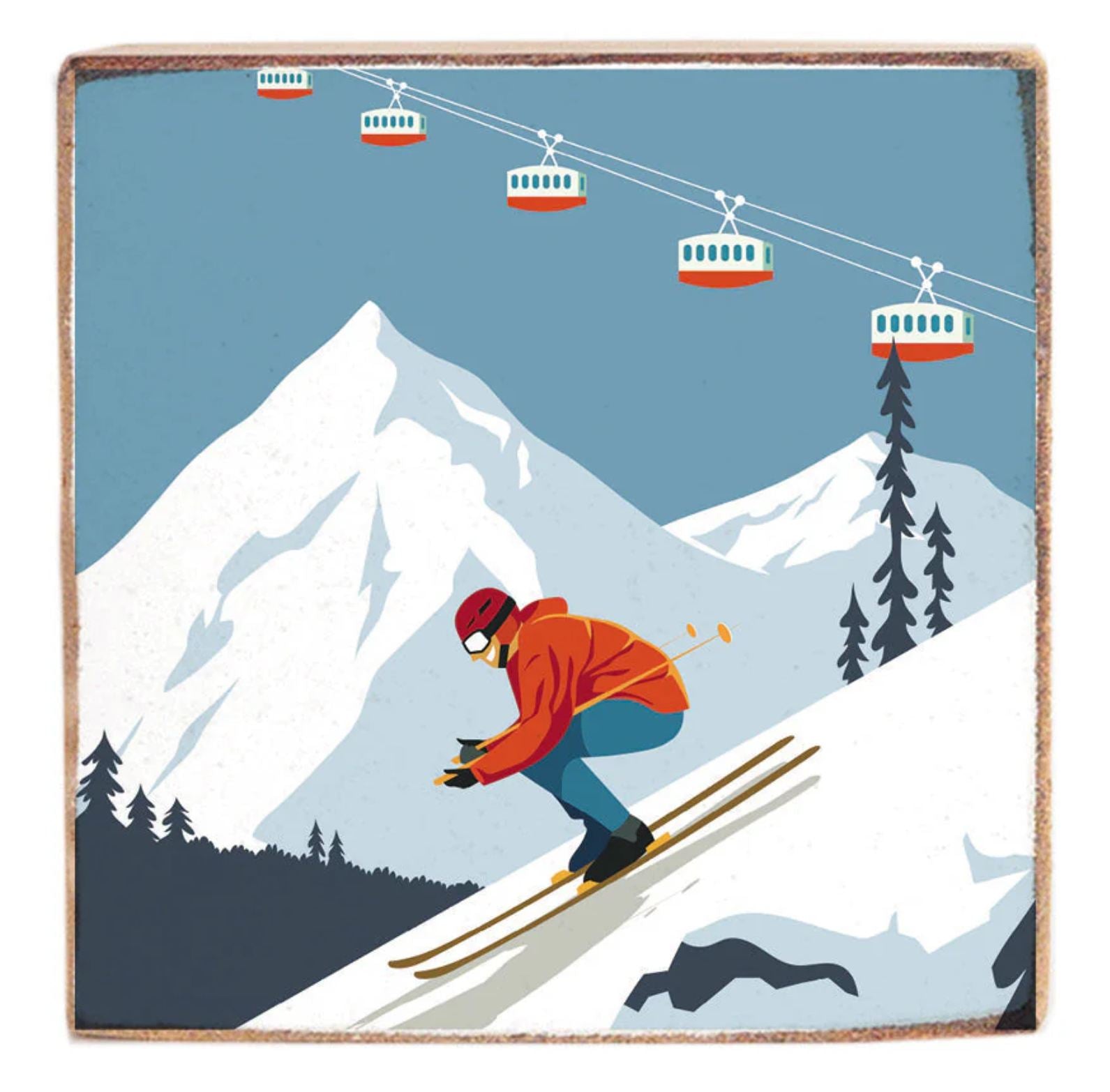 Bluebird Ski Day Decorative Wooden Block