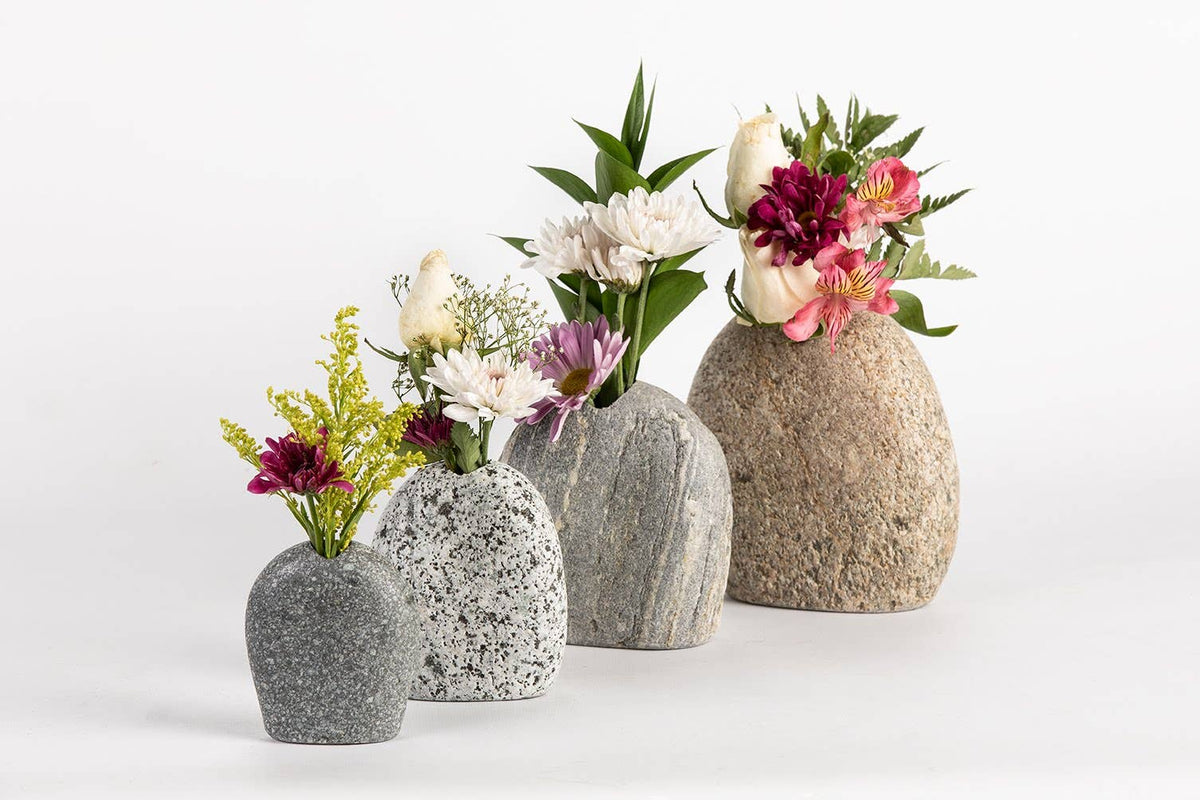 Stone vases with fresh flowers, Home Decor collection
