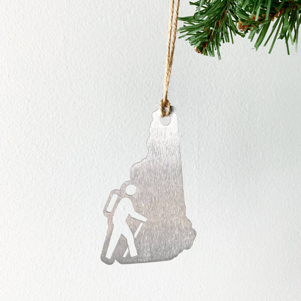 New Hampshire Stainless Steel Hiker Ornament