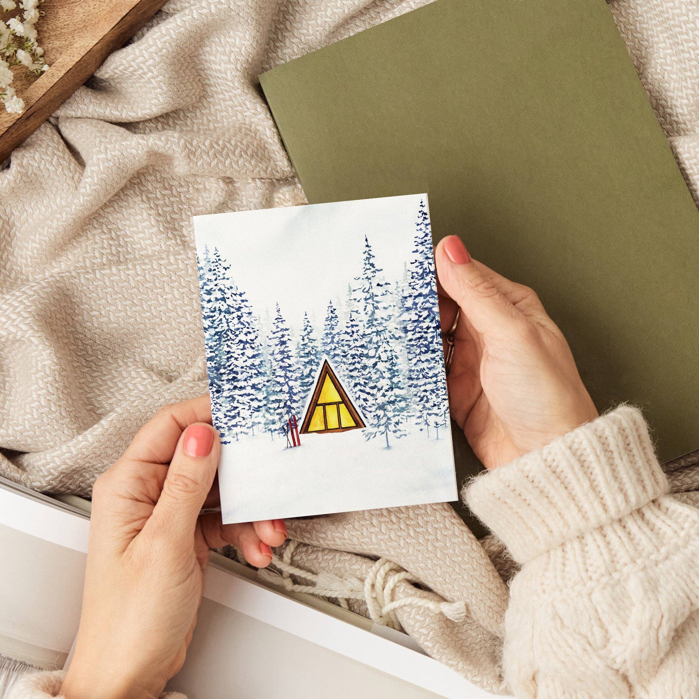 Snowy Cabin A-Frame Card