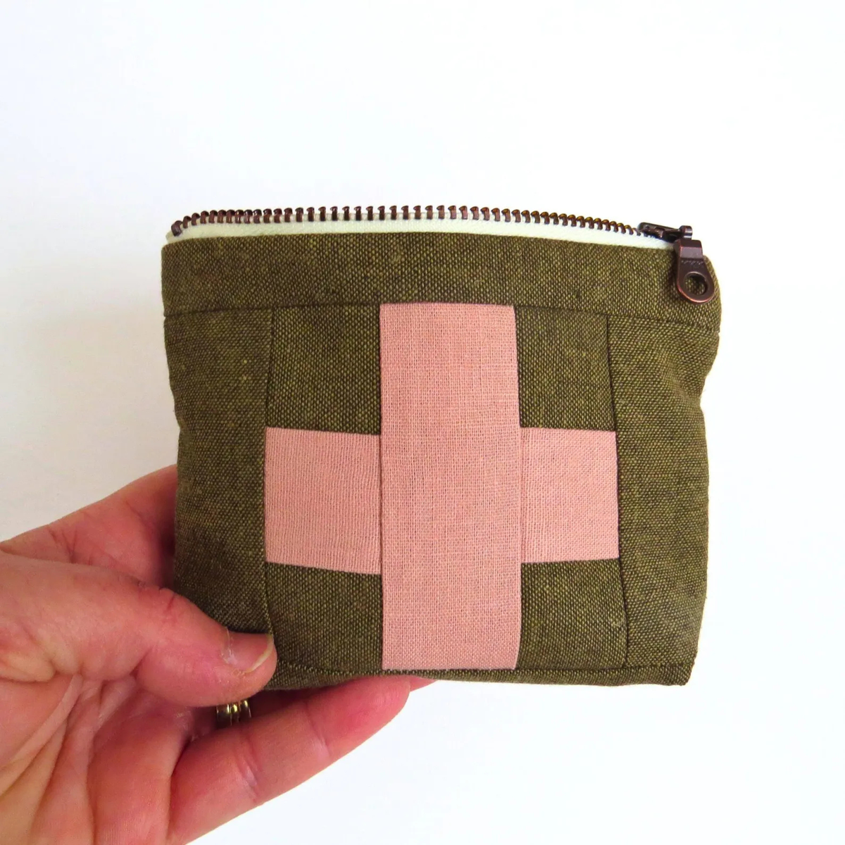 Handmade First Aid Travel Bag | Green/Rose