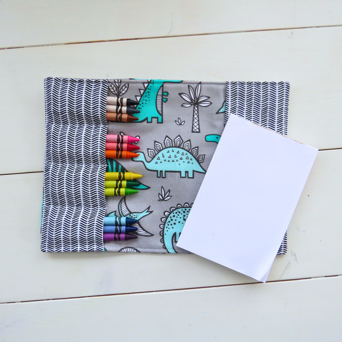 Dinosaur Crayon Holder & Notebook | Handmade Travel Art Kit for Kids