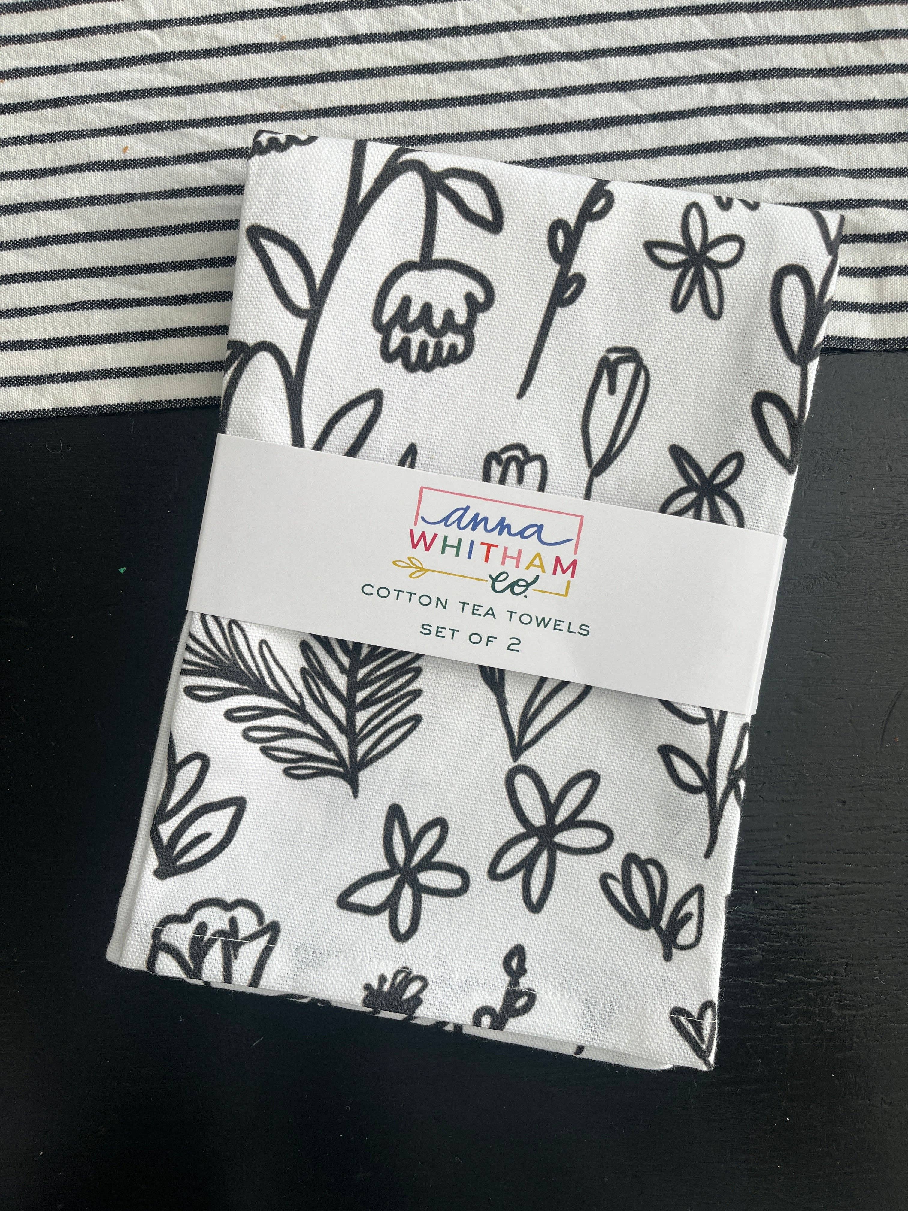 Inked Floral Tea Towel Set