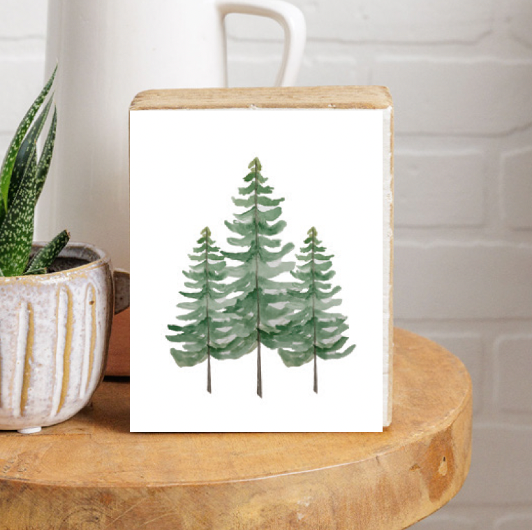 Watercolor Trees Decorative Wooden Block