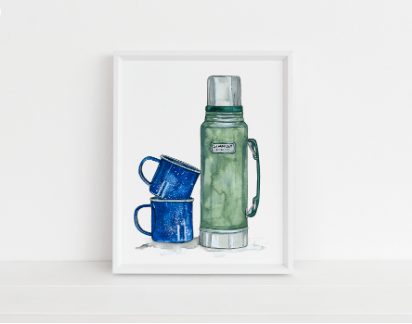 Vintage Thermos and Mugs Art Print