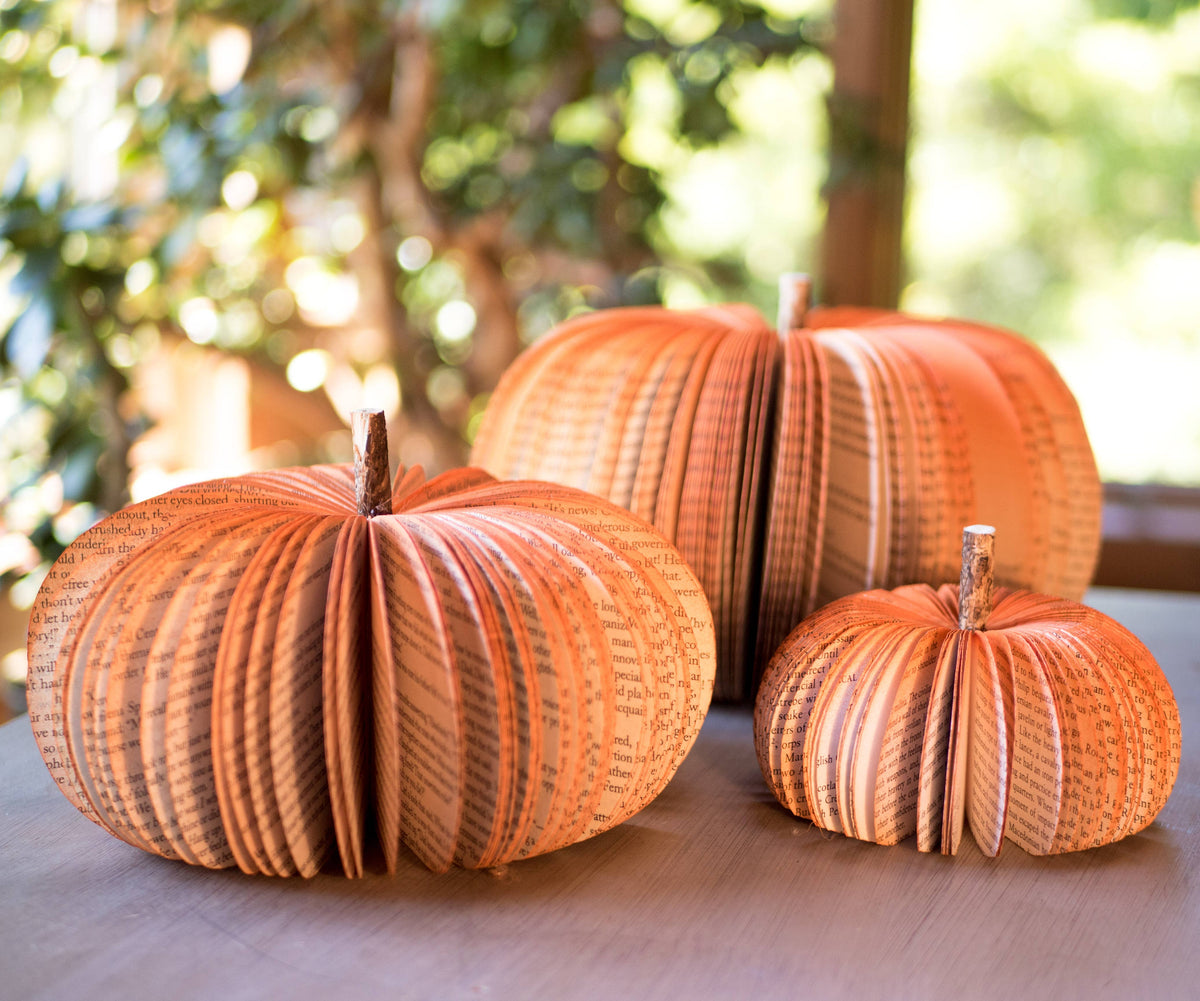 Repurposed Book Pumpkin - Rustic Orange