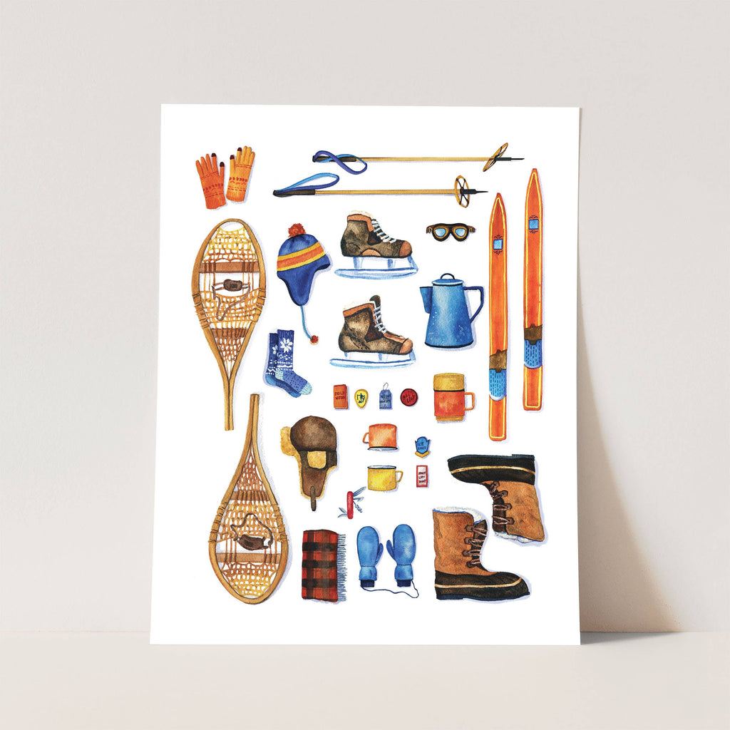 Ski Art Print | Vintage Ski Gear for Cabin Wall Decor