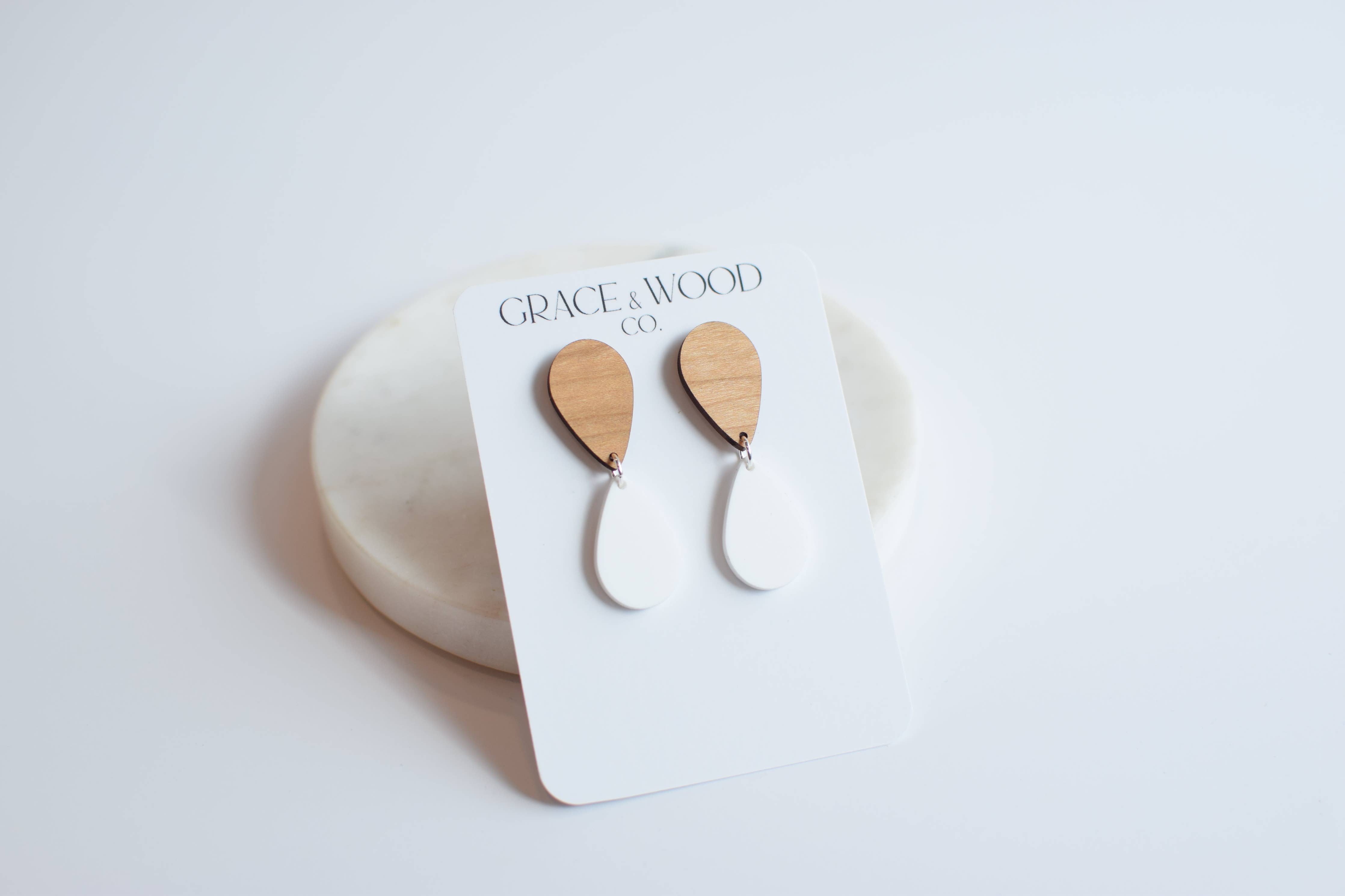 Cherry White Mirrored Teardrop Earrings