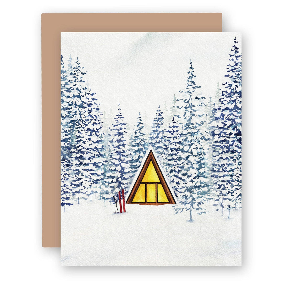 Snowy Cabin A-Frame Card