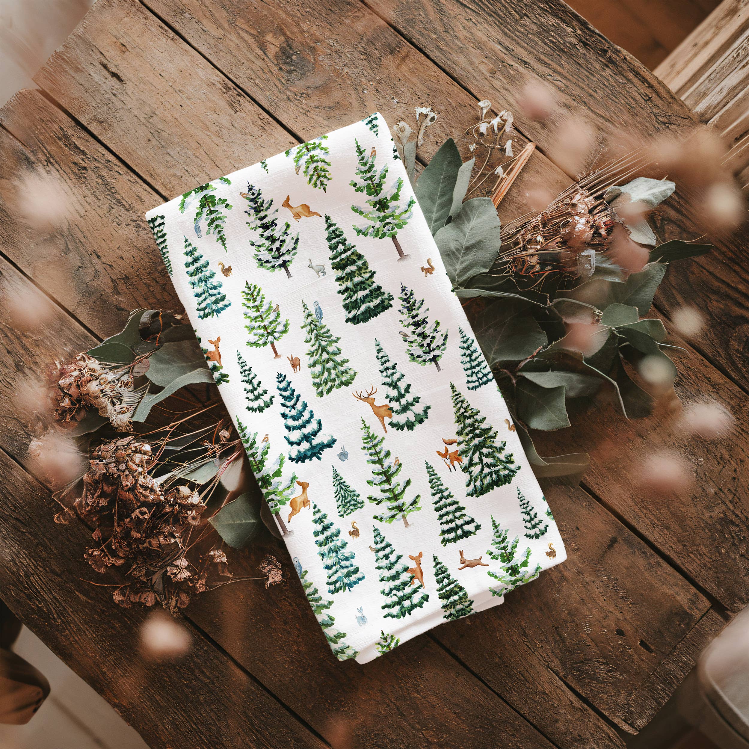 Woodland Winter Tea Towel