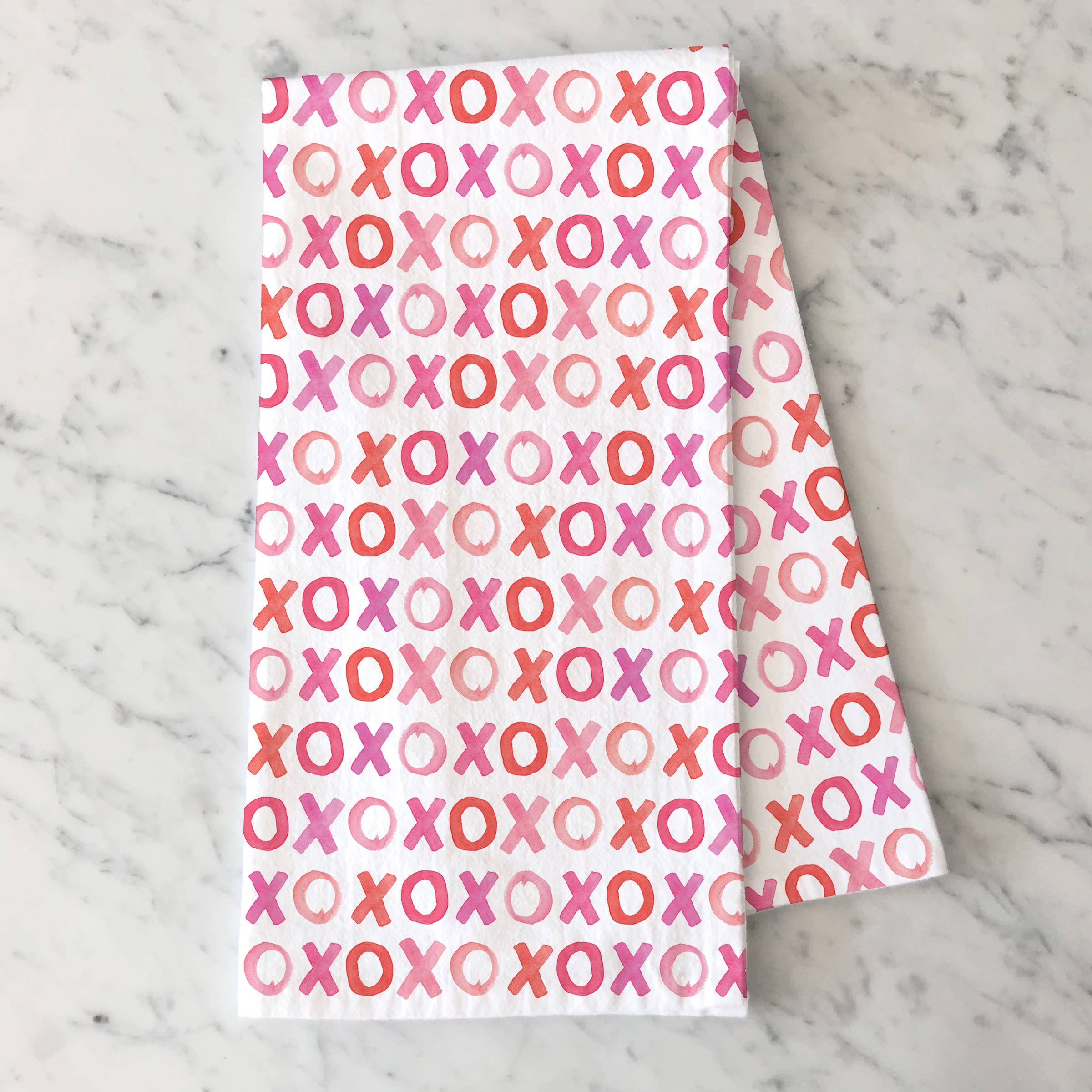 Pink X's and O's Tea Towel — Valentine's Kitchen Towel