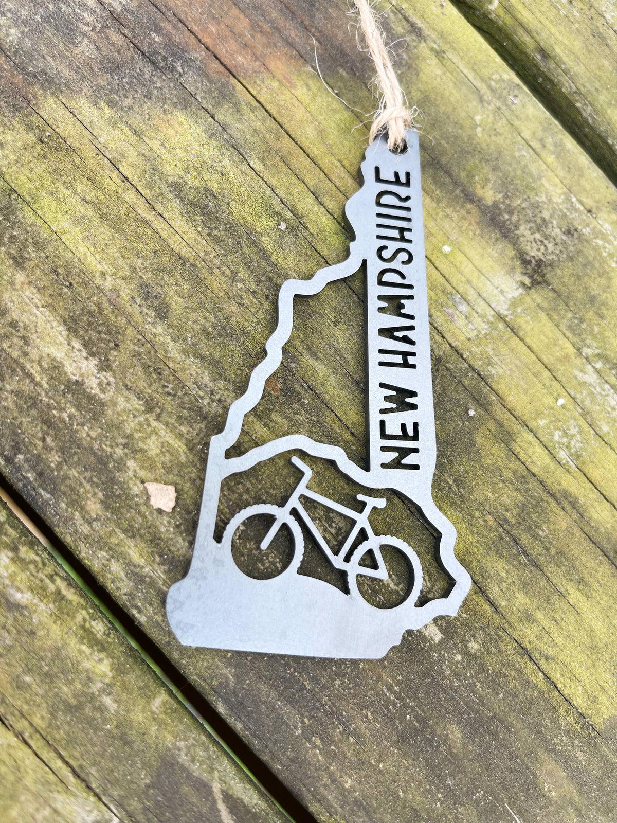New Hampshire State Mountain Bike Raw Steel Ornament