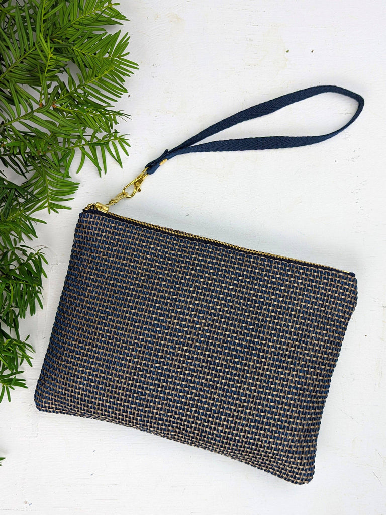 Golden Navy Tweed Wristlet Purse