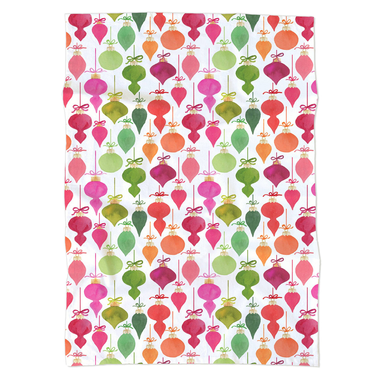 Retro Christmas Ornaments Tea Towel — Holiday Kitchen Towel
