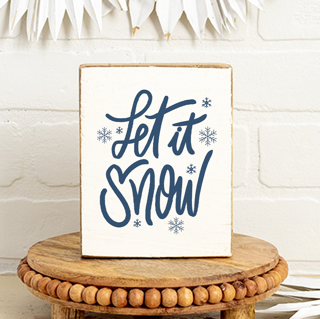 Let It Snow Snowflake Decorative Wooden Block
