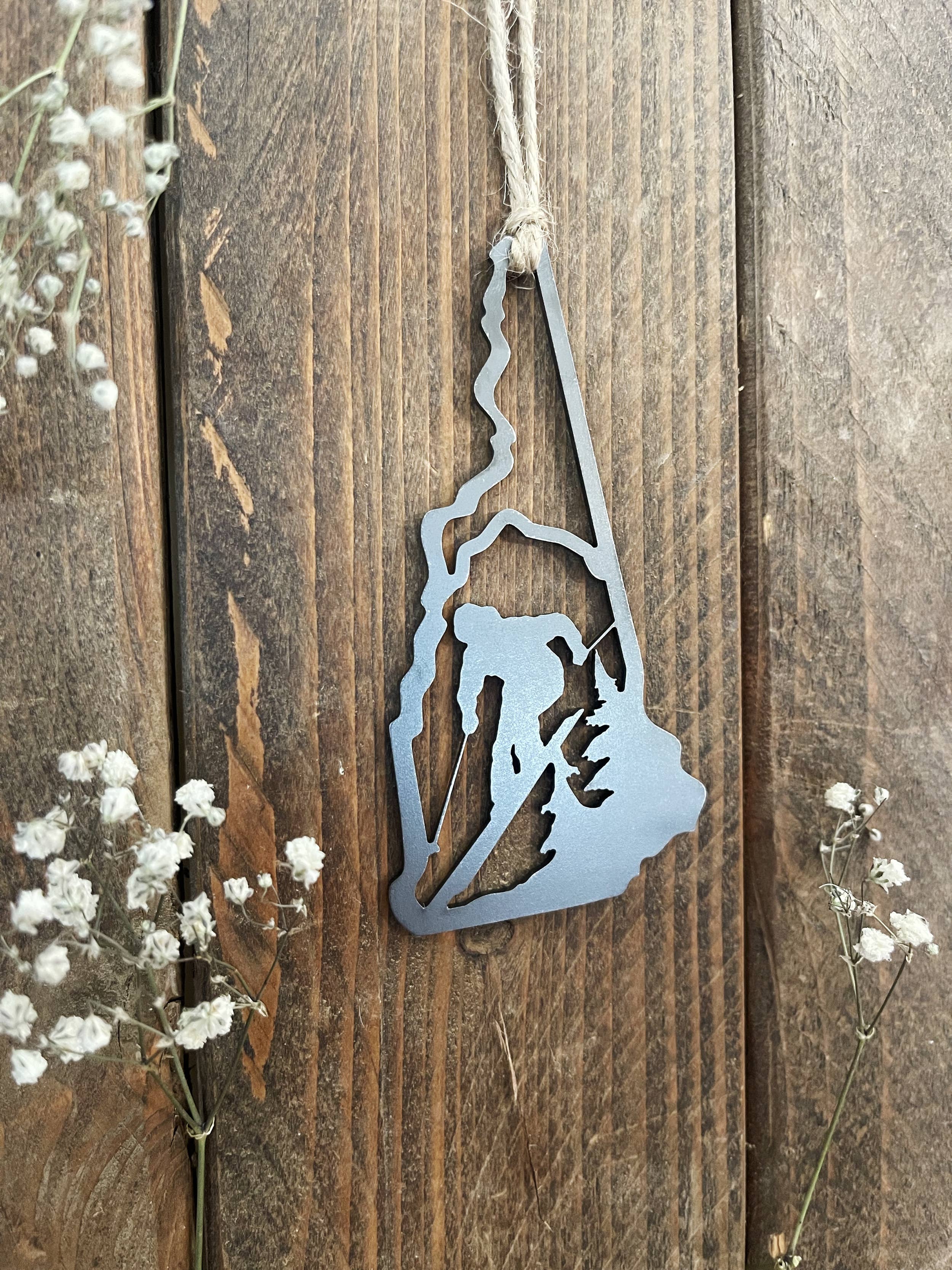 New Hampshire State Ski Raw Steel Ornament