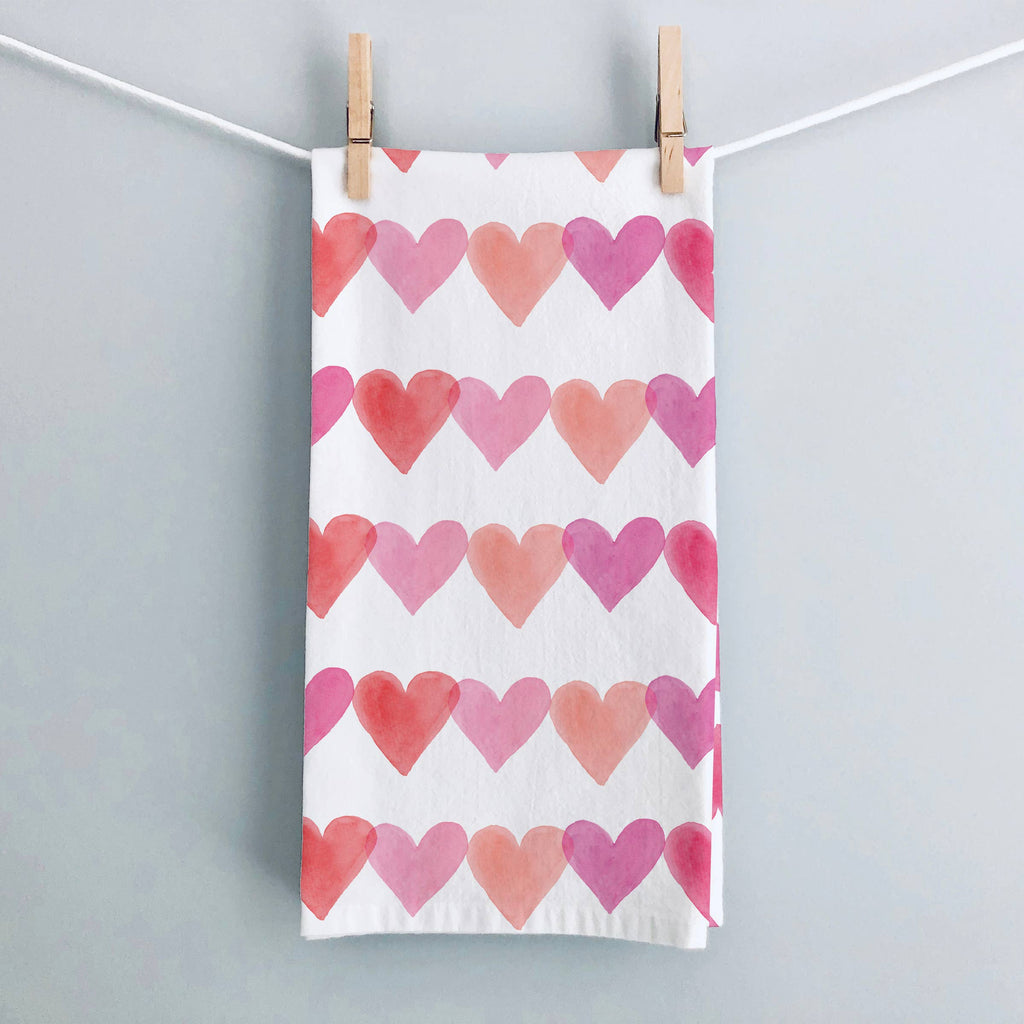 Pink Hearts Tea Towel