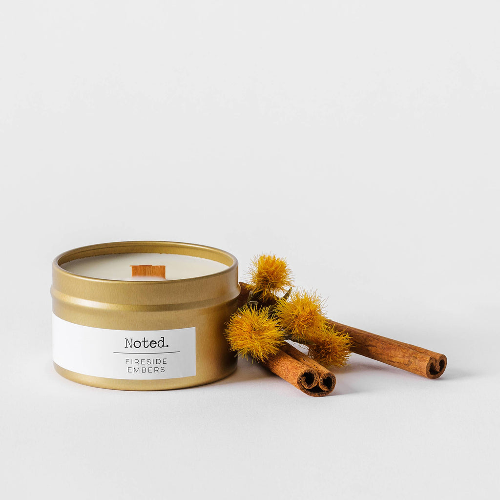 NEW Cotton Wick Gold Tin Candle - Fireside Embers