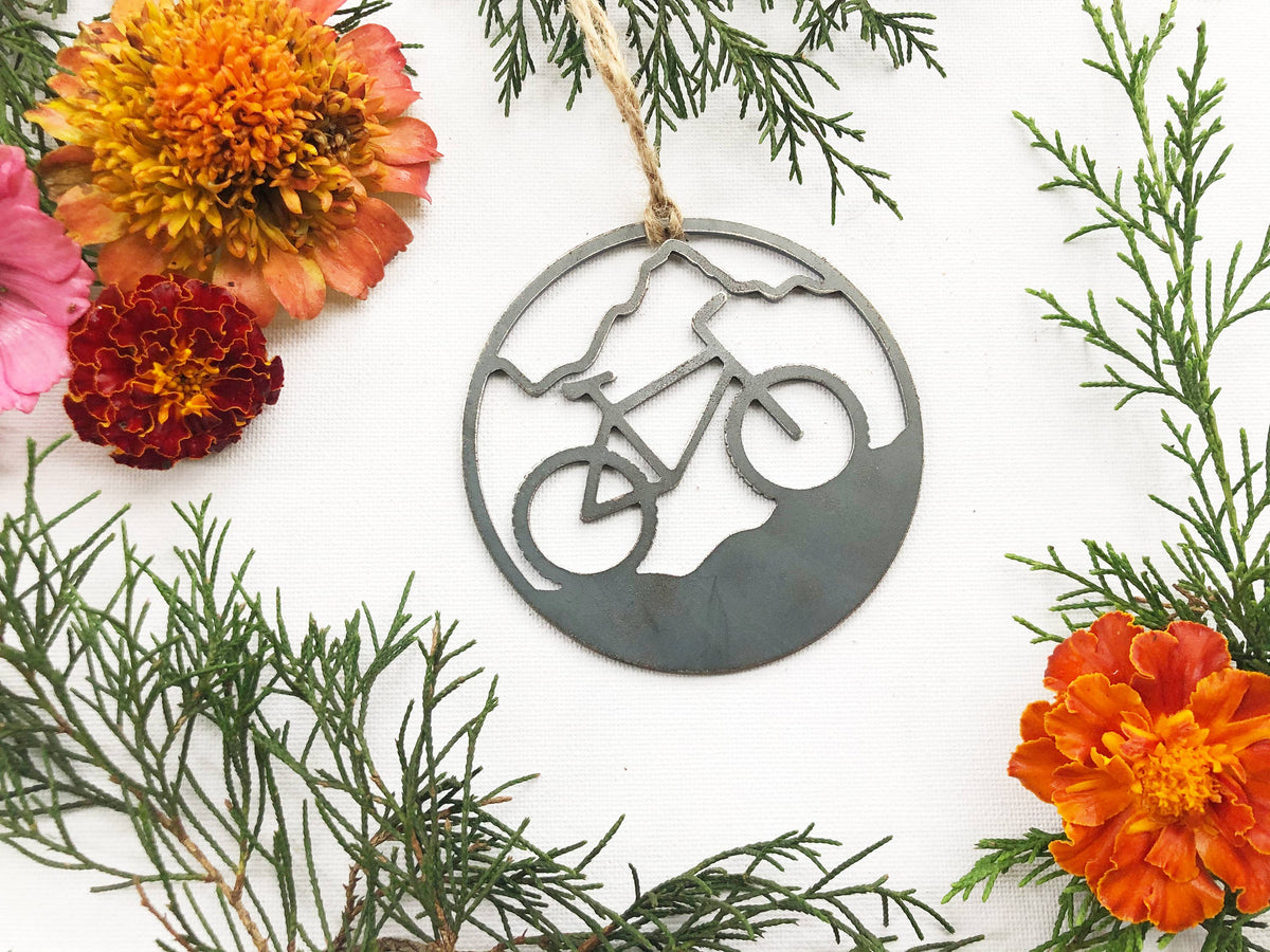 Mountain Bike Ornament - Recycled Raw Steel