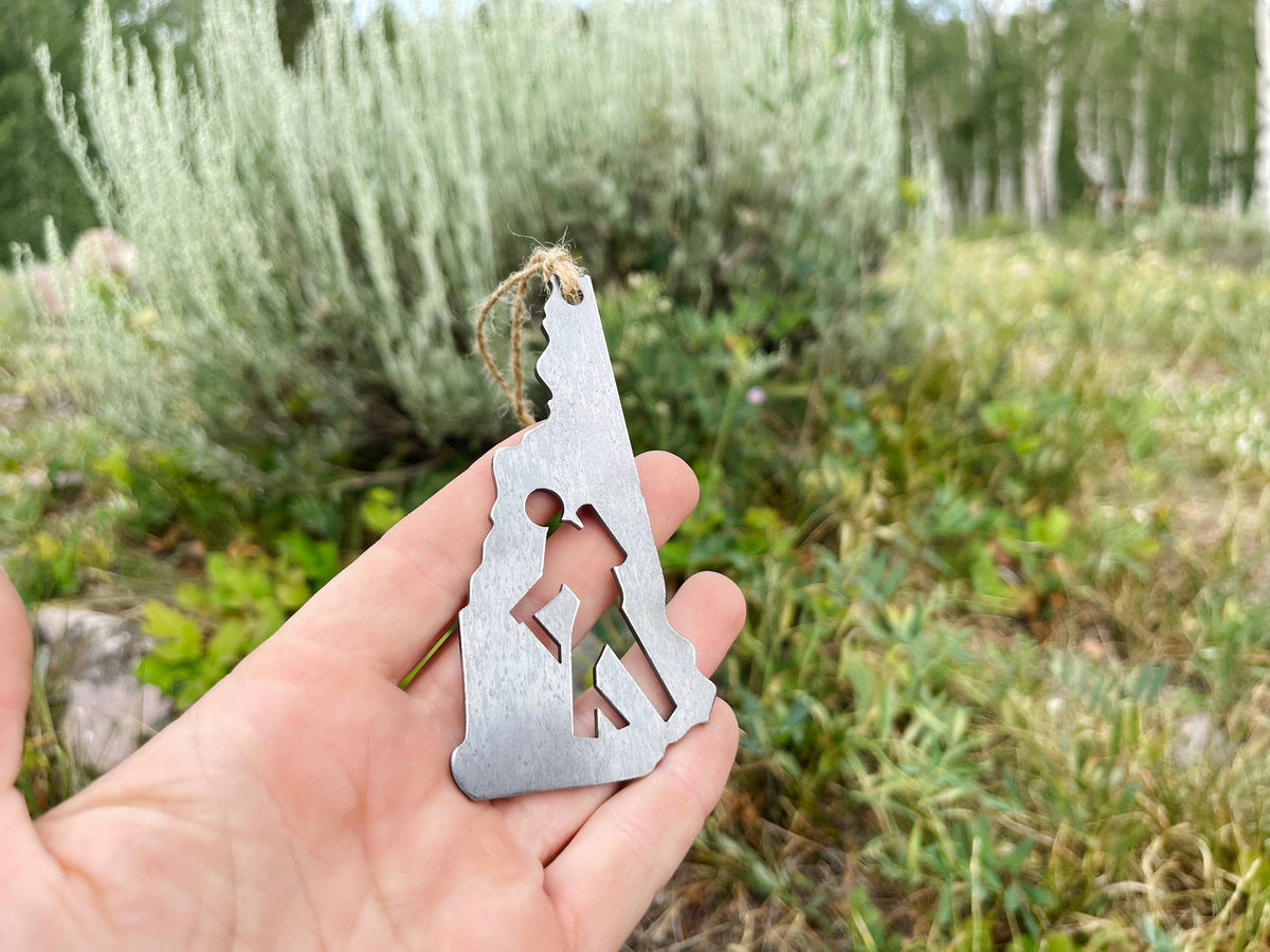 New Hampshire State Hiker Raw Steel Metal Ornament