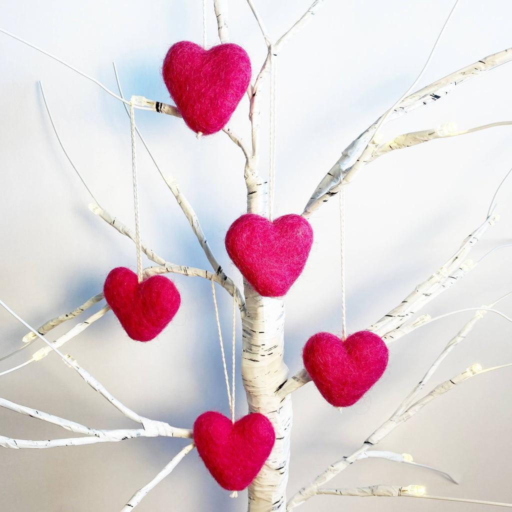 Felt Heart Ornament Singles Bright Pink