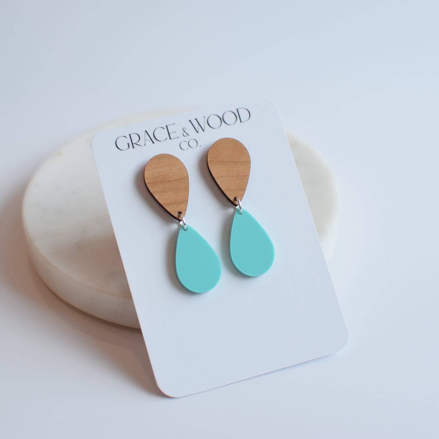 Cherry Teal Mirrored Teardrop Earrings