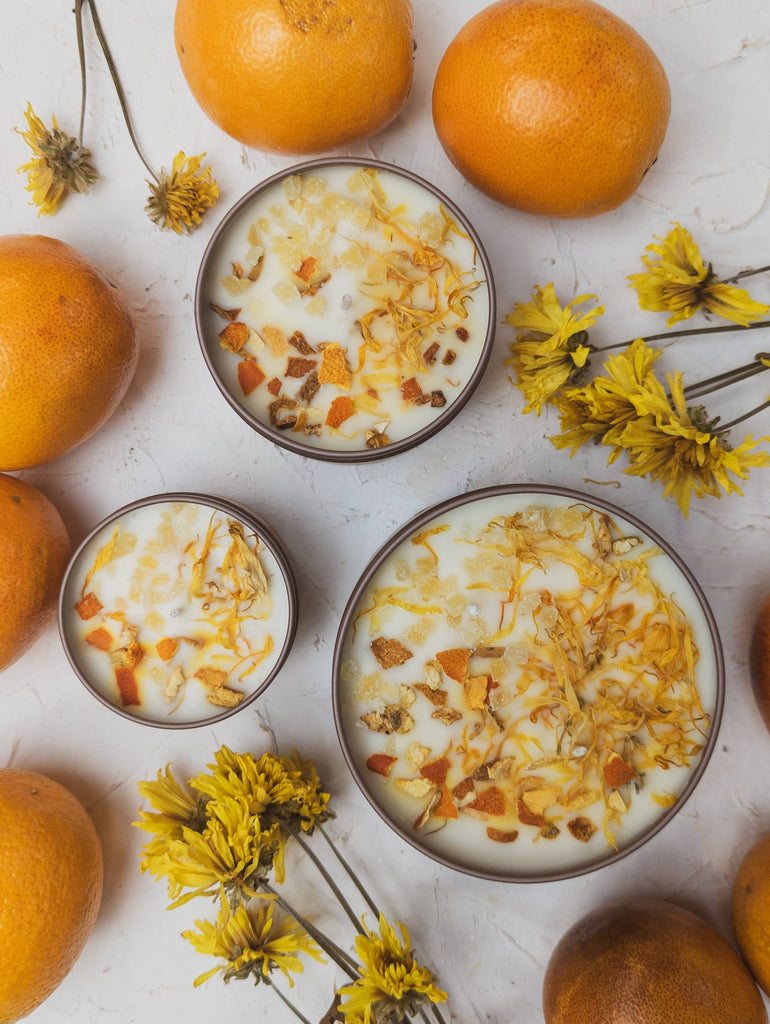 Zesty Orange Ginger Marigold Soy Tin Candle Handmade Gift: 8 oz
