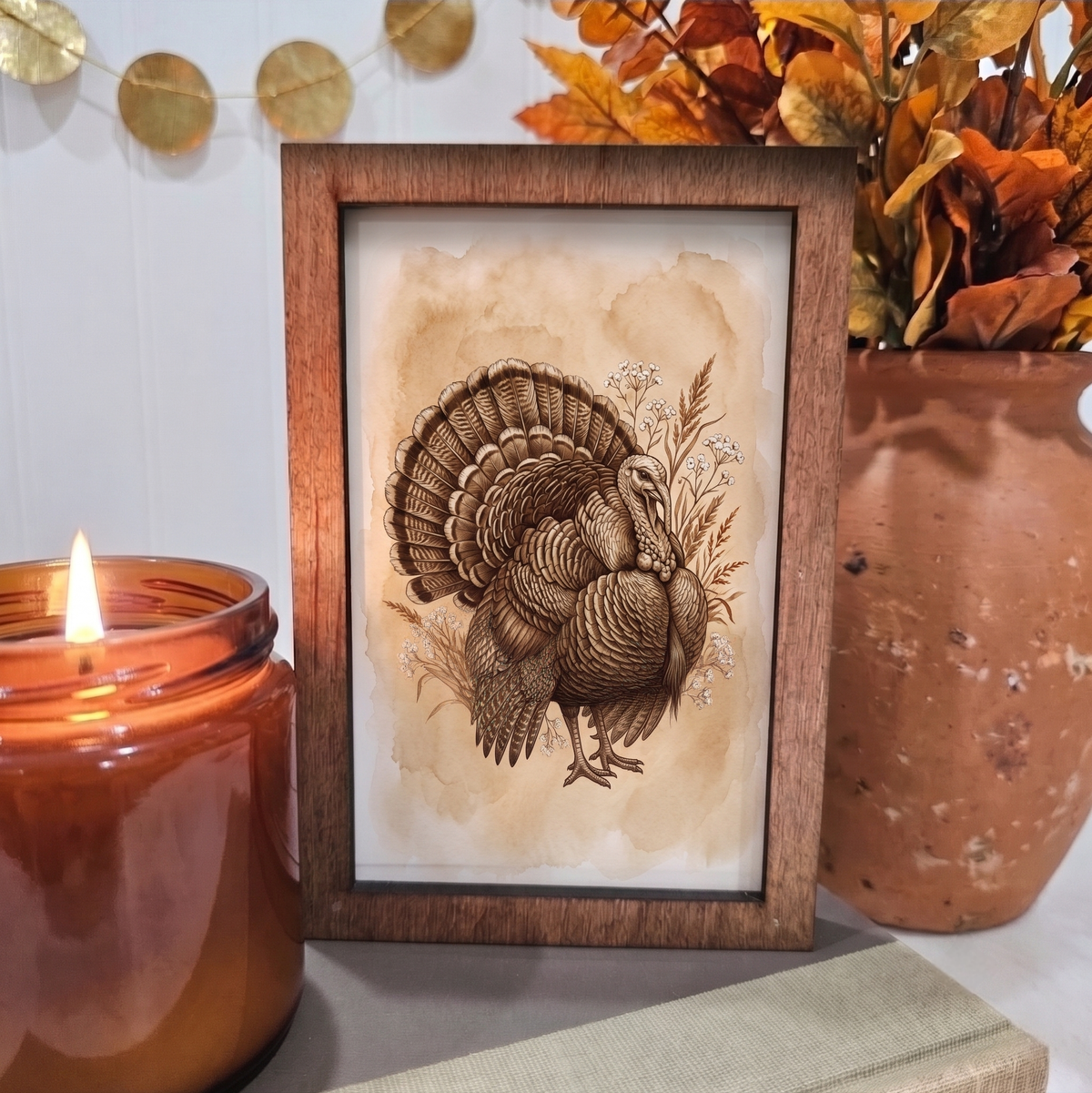 Vintage Thanksgiving Turkey Wooden Block