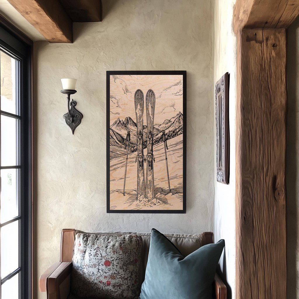 Vintage Skis Engraved Illustration