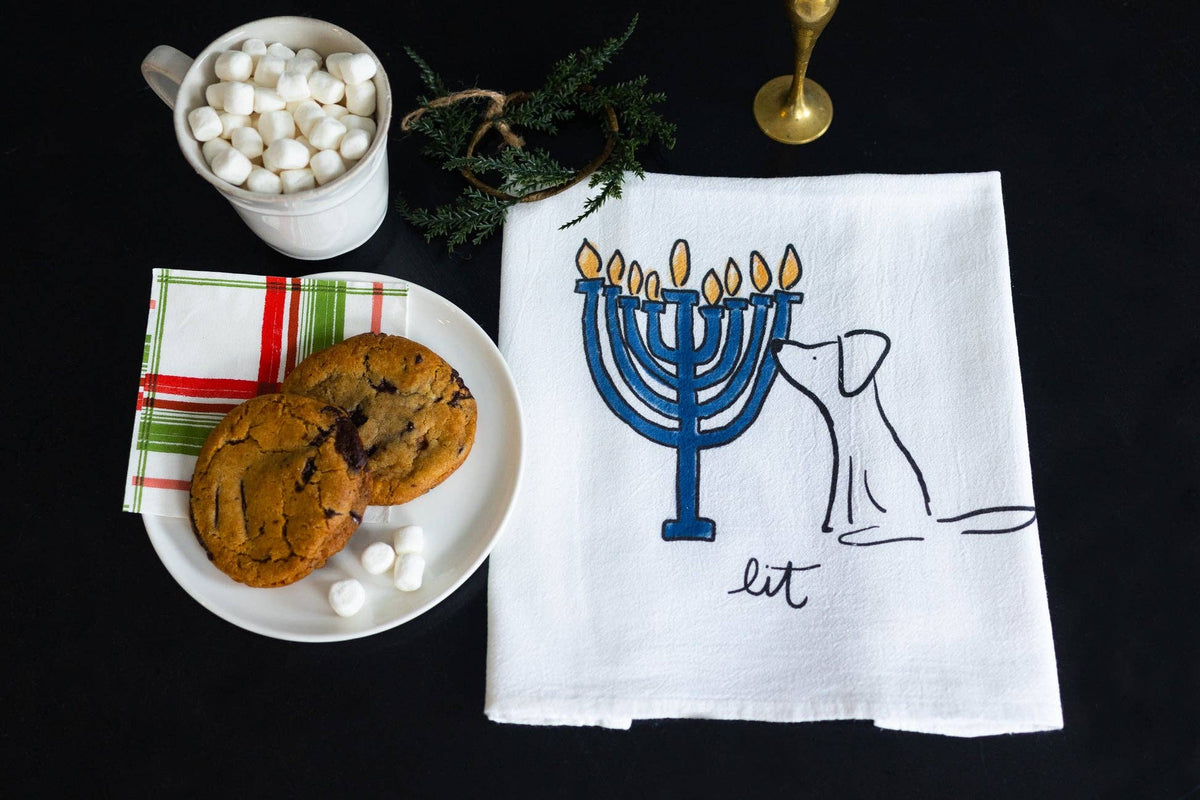 It's Lit — Hanukkah Dog Tea Towel