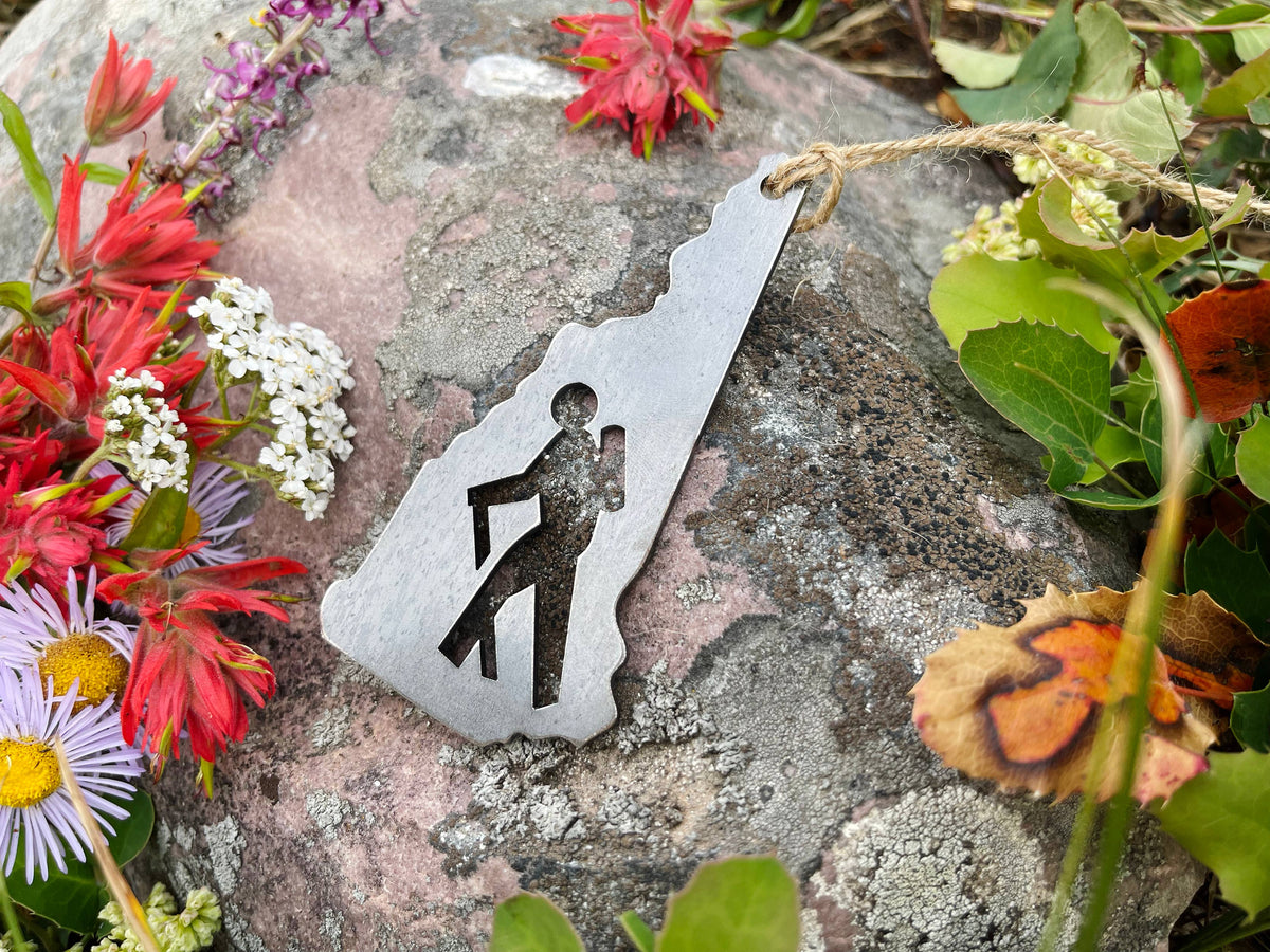 New Hampshire State Hiker Raw Steel Metal Ornament
